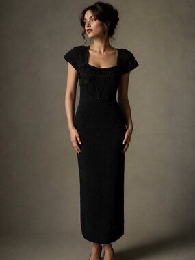 CAROLE LITTLE 90s Beaded Midi Dress, Size Medium